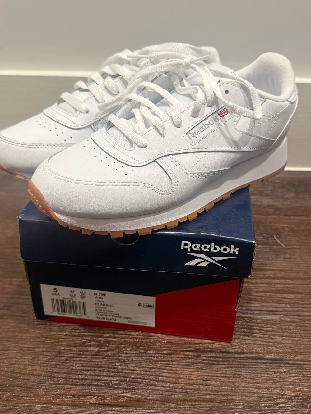 Reebok White Leather Trainers with Gum Outsole